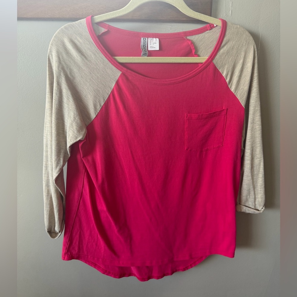 H&M Pink and Tan Long Sleeve Top
